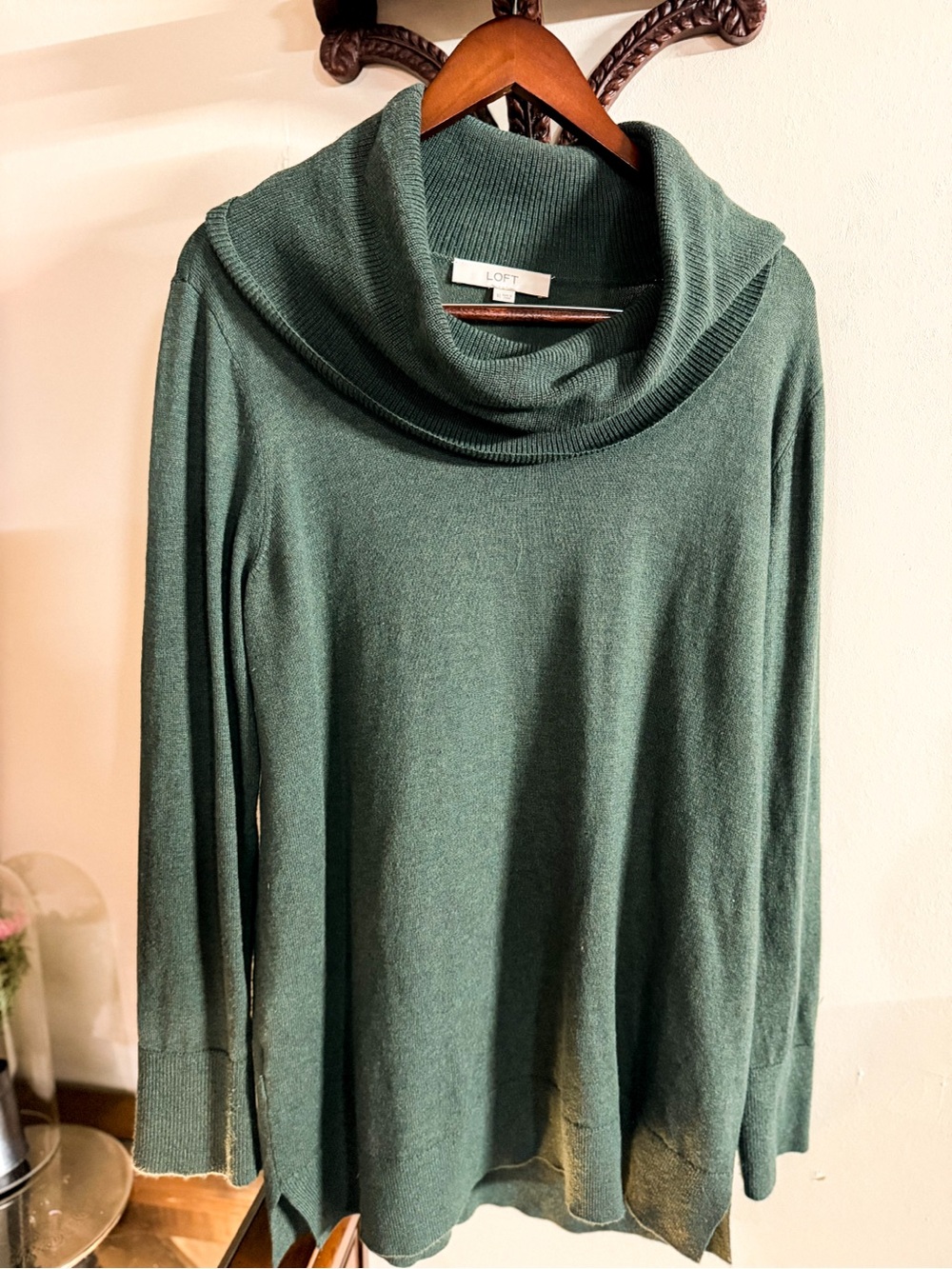 LOFT Green Cowl Neck Tunic Sweater Size XL Soft Lightweight Knit - Picture 2 of 9